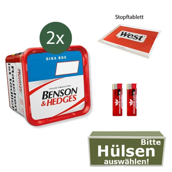 Benson und Hedges 2 x Giga Box Red mit wählbaren Filterhülsen und Stopftablett